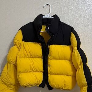 Lovers + Friends Yellow and Black Puffer Jacket